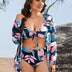 Women Plus Size Retro Printed Mesh Three - Piece Bikini Set - PRUSES