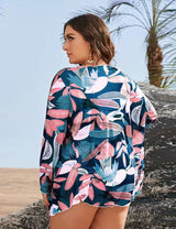 Women Plus Size Retro Printed Mesh Three - Piece Bikini Set - PRUSES