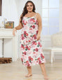 Women Plus Size Long Rose Print Slip Nightgown