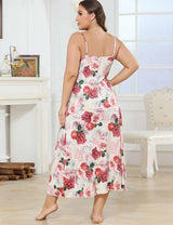 Women Plus Size Rose Print Long Slip Nightgown Back View
