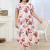 Women Plus Size Rose Print Short Sleeve Long Nightgown