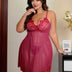 Women Plus Size Rose Red Mesh Sheer Chemise - PRUSES