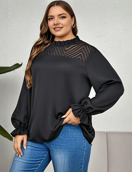 Women Plus Size Round Neck Long Sleeve Loose Shirt | PRUSES - PRUSES