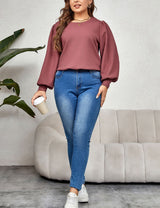 Women Plus Size Round Neck Puff Sleeve Top | PRUSES - PRUSES