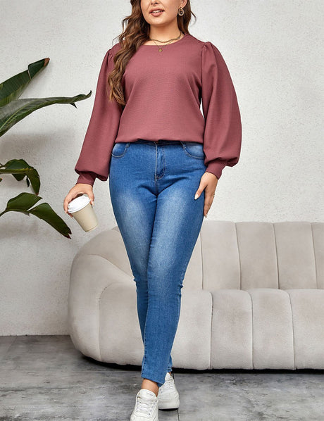 Women Plus Size Round Neck Puff Sleeve Top | PRUSES - PRUSES
