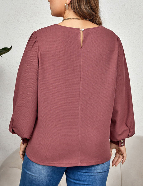 Women Plus Size Round Neck Puff Sleeve Top | PRUSES - PRUSES