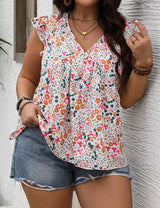 Women Plus Size Ruffle Trim Floral Print Shirt | PRUSES - PRUSES