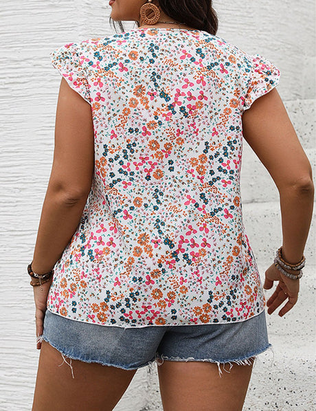 Women Plus Size Ruffle Trim Floral Print Shirt | PRUSES - PRUSES