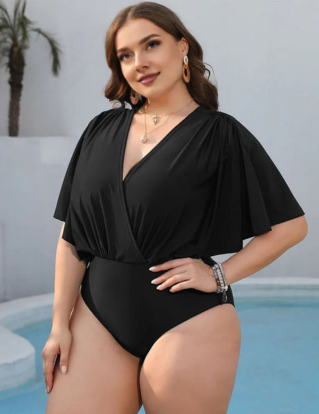 Women Plus Size Ruffle Trim One - Piece Beach Swimsuit - PRUSES
