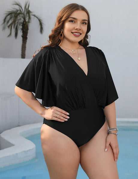 Women Plus Size Ruffle Trim One - Piece Beach Swimsuit - PRUSES