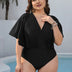 Women Plus Size Ruffle Trim One - Piece Beach Swimsuit - PRUSES