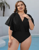 Women Plus Size Ruffle Trim One - Piece Beach Swimsuit - PRUSES