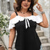 Women Plus Size Ruffled Contrast Short Sleeve Blouse - PRUSES