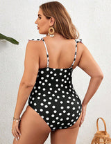 Women Plus Size Ruffled Polka Dot One - Piece Swimsuit - PRUSES
