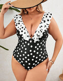 Women Plus Size Ruffled Polka Dot One - Piece Swimsuit - PRUSES