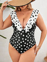 Women Plus Size Ruffled Polka Dot One - Piece Swimsuit - PRUSES