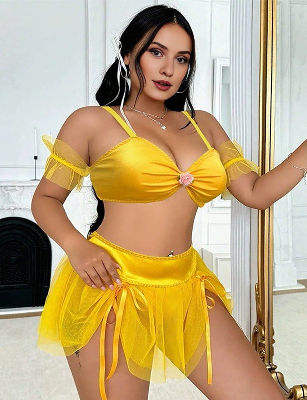 Women Plus Size Ruffled Slit Bra Set Fantasy Costume - PRUSES