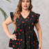 Women Plus Size Ruffles Heart Print V Neck Blouse | PRUSES - PRUSES