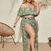 Women Plus Size  Ruffles Off Shoulder with Skirt Swimsuit - PRUSES