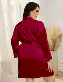 Women Plus Size Satin 2 - Piece Silk Suspender Nightgown - PRUSES