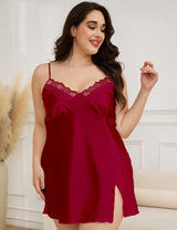 Women Plus Size Satin 2 - Piece Silk Suspender Nightgown - PRUSES