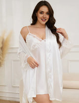 Women Plus Size Satin 2 - Piece Silk Suspender Nightgown - PRUSES