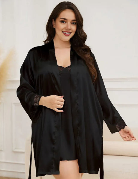 Women Plus Size Satin 2 - Piece Silk Suspender Nightgown - PRUSES
