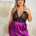 Women Plus Size Satin Backless Contrast Lace Strappy Nightgown - PRUSES