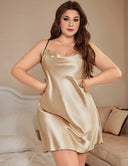 Women Plus Size Champagne Satin Butterfly Back Chemise Nightgown