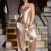 Women Plus Size Champagne Satin Cami and Long Pants Pajama Set