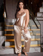 Women Plus Size Champagne Satin Cami and Long Pants Pajama Set