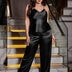 Women Plus Size Black Satin Cami and Long Pants Pajama Set