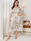 Plus Size Floral Print Satin V-Neck Nightgown for Women