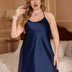 Women Plus Size Navy Satin Lace Panel Spaghetti Strap Nightgown