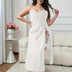 Women Plus Size White Satin Lace Trim High Slit Maxi Nightgown