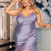 Women Plus Size Blue Satin Lace Trim Spaghetti Strap Nightgown
