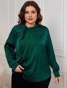 Women Plus Size Satin Shirts Ruched Neck Long Sleeve Blouses | PRUSES - PRUSES