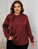 Women Plus Size Satin Shirts Ruched Neck Long Sleeve Blouses | PRUSES - PRUSES