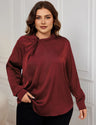 Women Plus Size Satin Shirts Ruched Neck Long Sleeve Blouses | PRUSES - PRUSES
