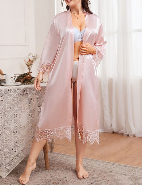 Women Plus Size Satin Silk Long Sleeve Robe | PRUSES - PRUSES