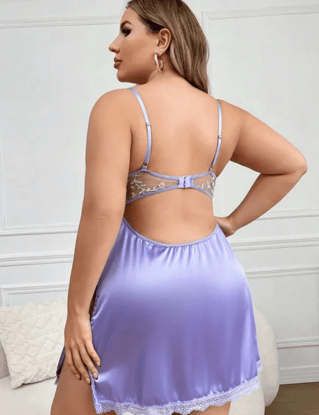 Women Plus Size Satin Splicing Mesh Embroidery Babydoll | PRUSES - PRUSES