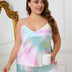 Women Plus Size Satin Tie-Dye V-Neck Camisole Pajama Set