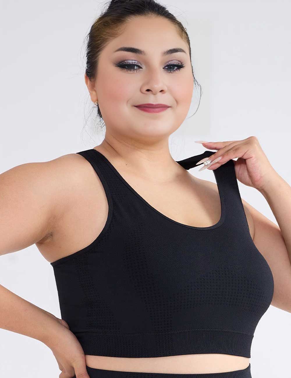Black Plus Size Seamless Racerback Yoga Sports Bra Stretchy