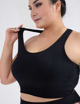 Black Plus Size Seamless Racerback Yoga Sports Bra For Women