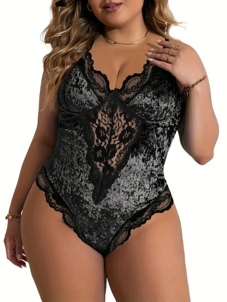 Women Plus Size Seductive Velvet Bodysuit | PRUSES - PRUSES