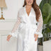 Women Plus Size See - Through Lace Sleeve Silk Robe - PRUSES
