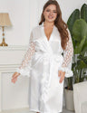 Women Plus Size See - Through Lace Sleeve Silk Robe - PRUSES
