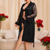Women Plus Size See - Through Lace Sleeve Silk Robe - PRUSES