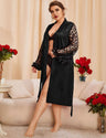 Women Plus Size See - Through Lace Sleeve Silk Robe - PRUSES