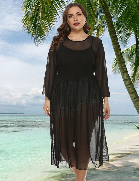 Women Plus Size See - Through Mesh Dress Cover - Up | PRUSES - PRUSES